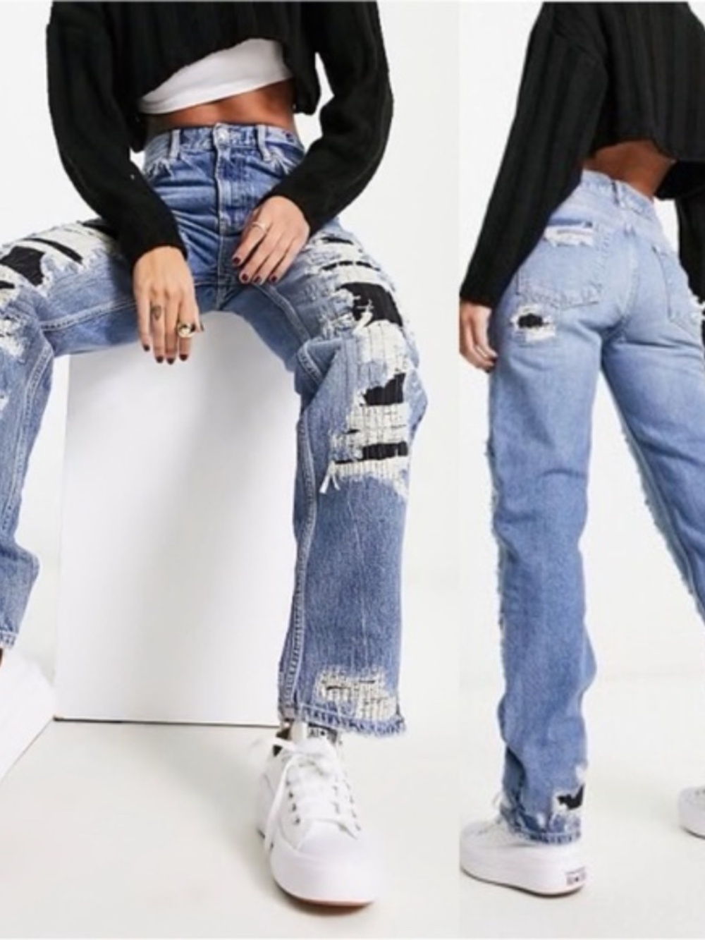 Free People McCoy Destroyed Straight Leg Jean in Blue Size 27